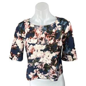 Forever 21 Women's Multicolor Floral Short Sleeve Cropped Blouse Top Size S